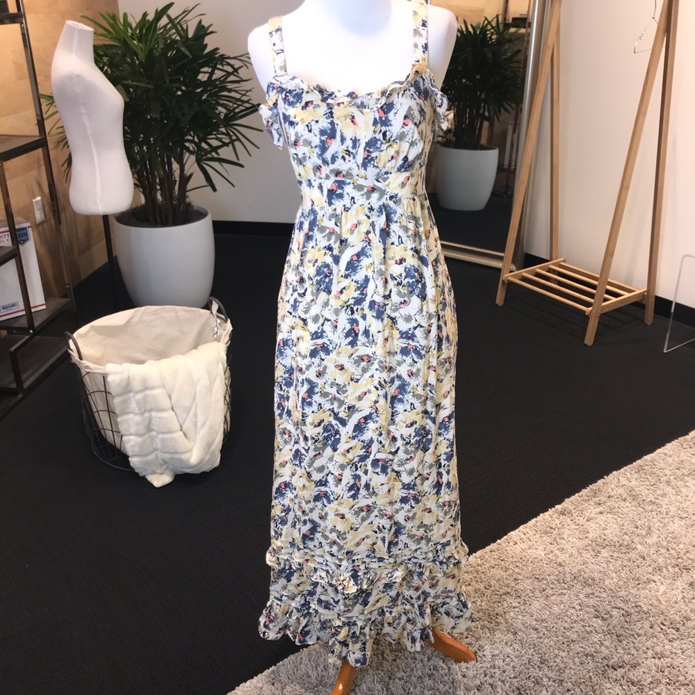 Anthropologie Yellow/Blue Floral Dress - Size 2